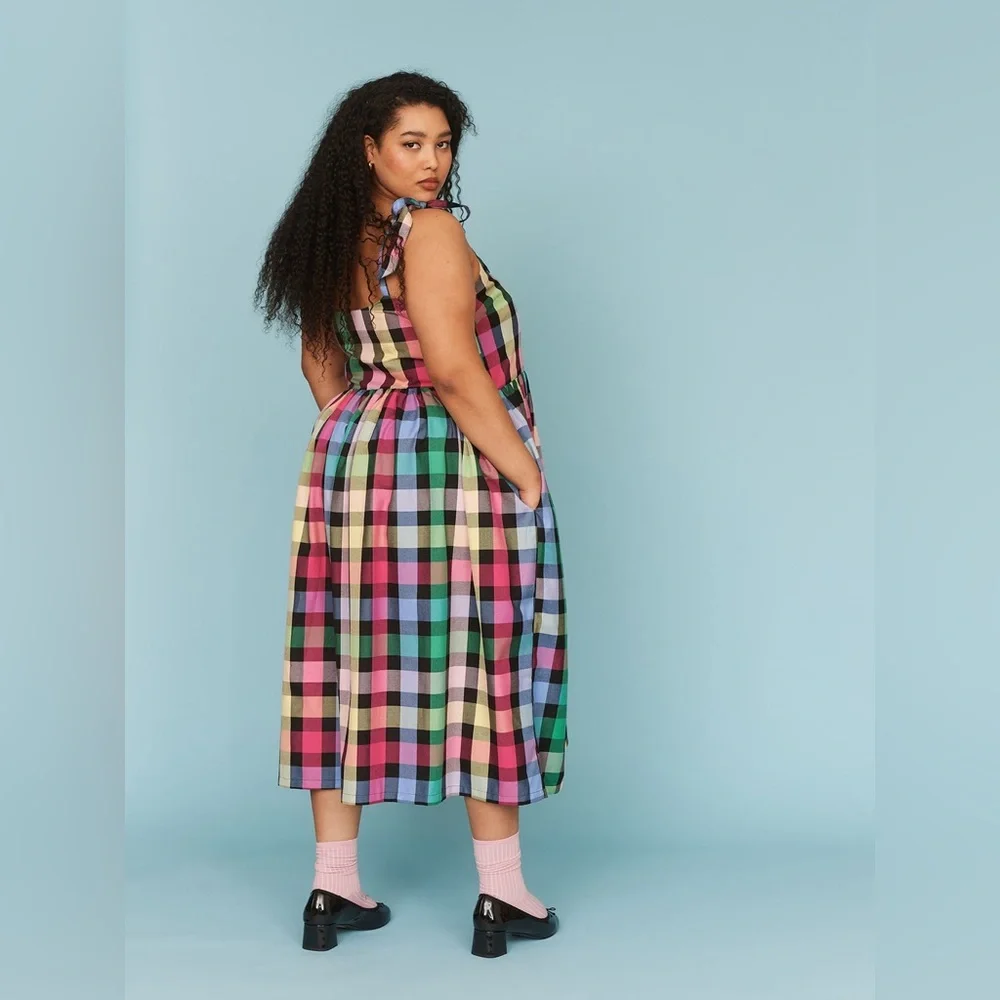 Lazy Oaf Checkmate Bow Strap Dress Rainbow Checkered L NWT Sold Out - Picture 10 of 15
